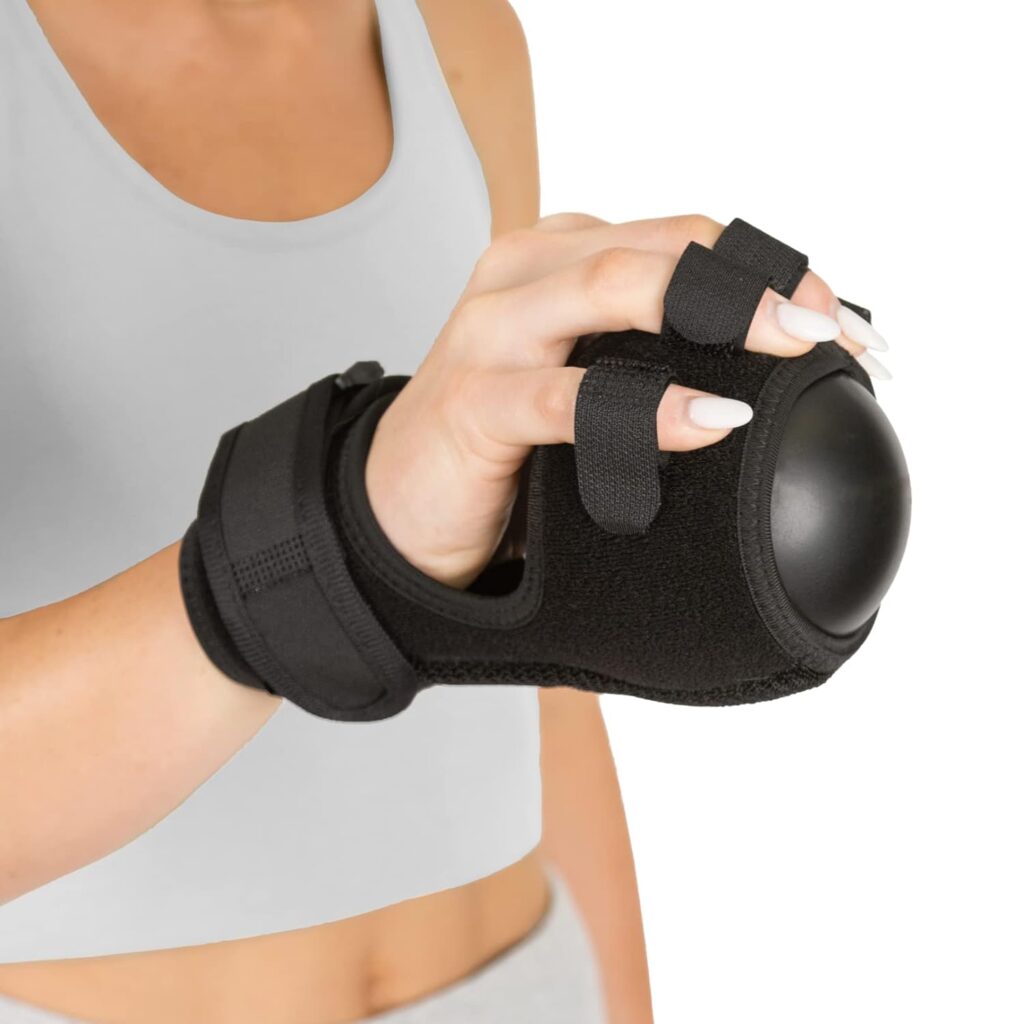 BraceAbility Anti Spasticity Splint - Contracture Stroke Resting Hand Orthosis Brace and Ball for Right or Left Cramp Relief, Twitching Pain, Recovery Therapy, Dupuytrens Treatment, Arthritis Remedy