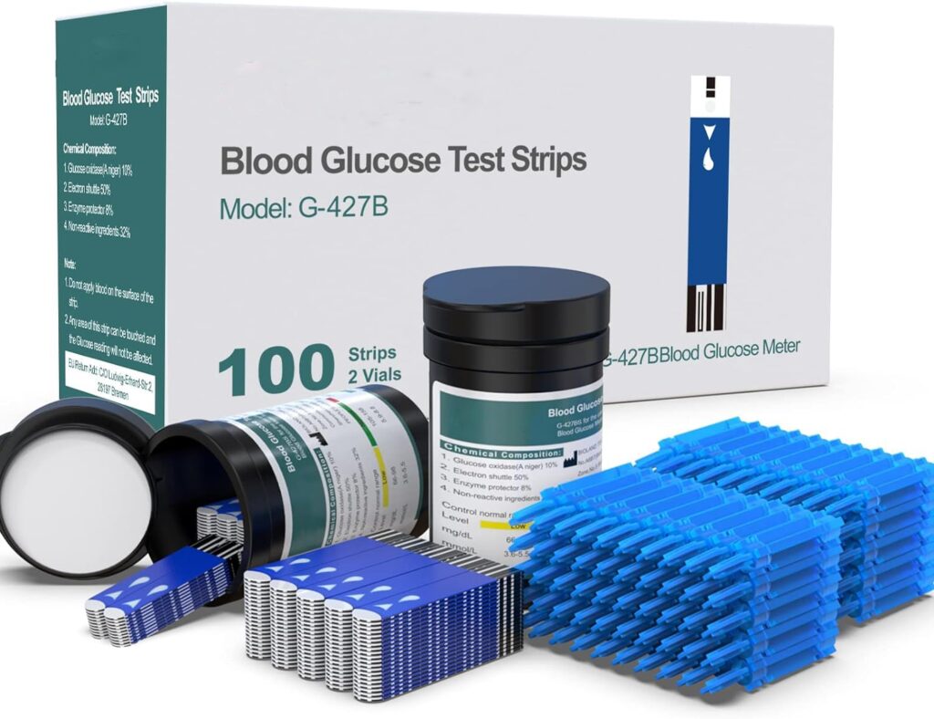 G-427B Blood Glucose Test Strips Kit，100 Test Strips and 100 Lancets for s，Blood Test Strips