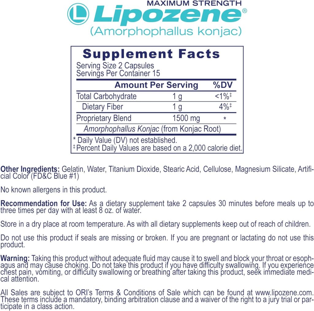 Lipozene MEGA Bottle - 120 Capsules, Making it Our Largest Size Available - Appetite Suppressant