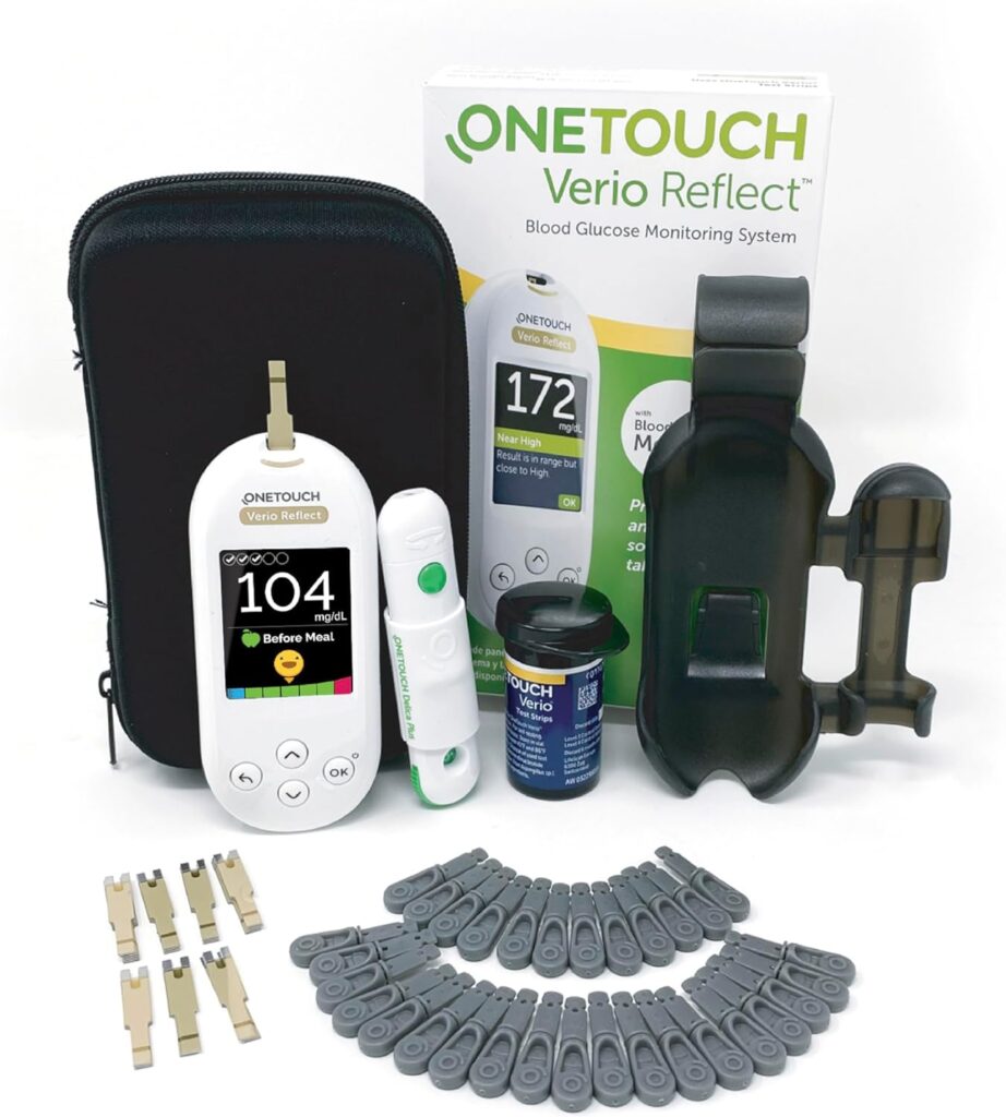 OneTouch Blood Sugar Test Kit | Includes OneTouch Verio Reflect Blood Glucose Meter, 1 Lancing Device, 30 Lancets, 30 Test Strips,  Carrying Case | Diabetes Testing Kit for Blood Glucose Monitoring