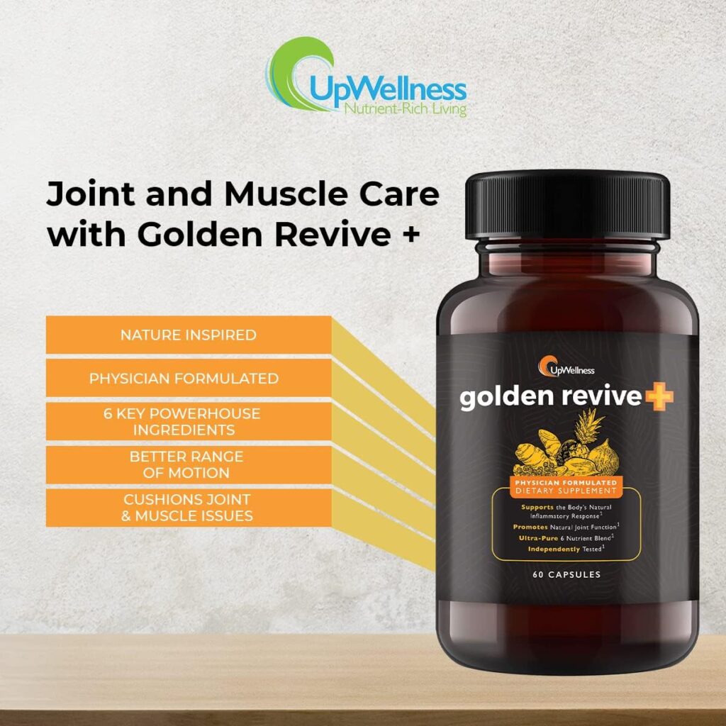 UpWellness Golden Revive + Joint Support with Quercetin, Magnesium, and Turmeric - 60 Capsules - 6 Active Ingredients for Joint and Muscle Care - Physician Formulated