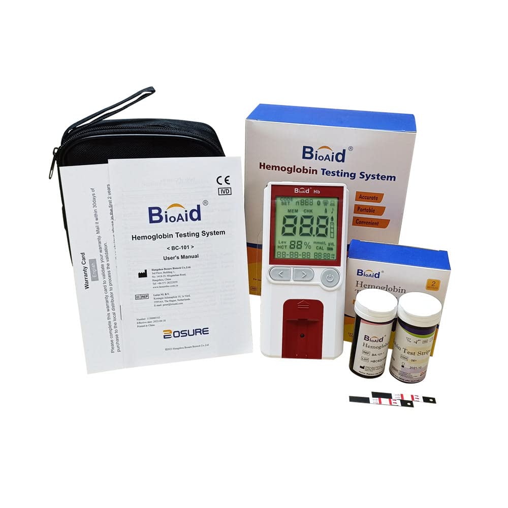 Bioaid Hemoglobin Test Meter kit with 50pcs strips,50 lancets and 50 capillary tubes