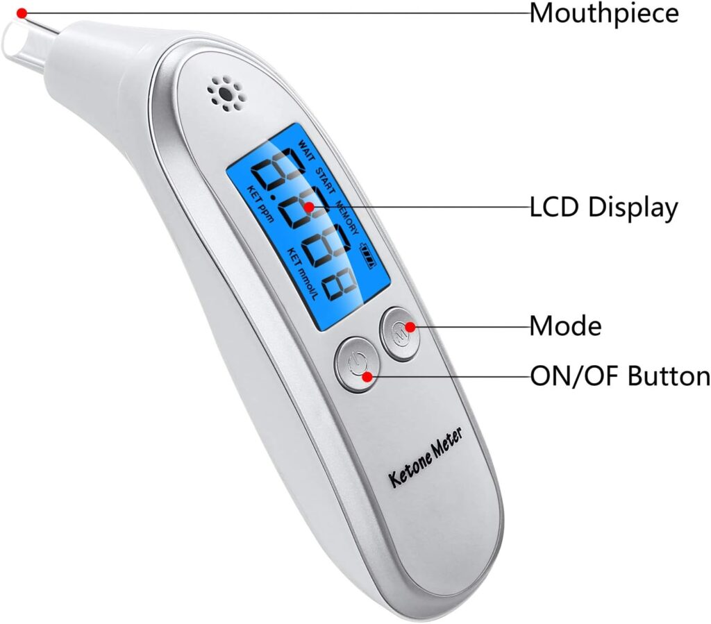 Ketosis Breath Analyzer Ketosis Breath Tester - Breathe Ketone Meter LCD Digital Display Ketone Meter for Accurate Ketosis Testing with 10 Mouthpieces