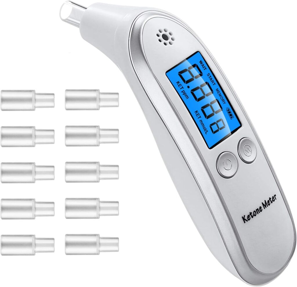 Ketosis Breath Analyzer Portable Digital Ketone Breath Meter Ketosis Meter Analyzer Tracing Ketones Status, with 10 Replaceable Mouthpieces