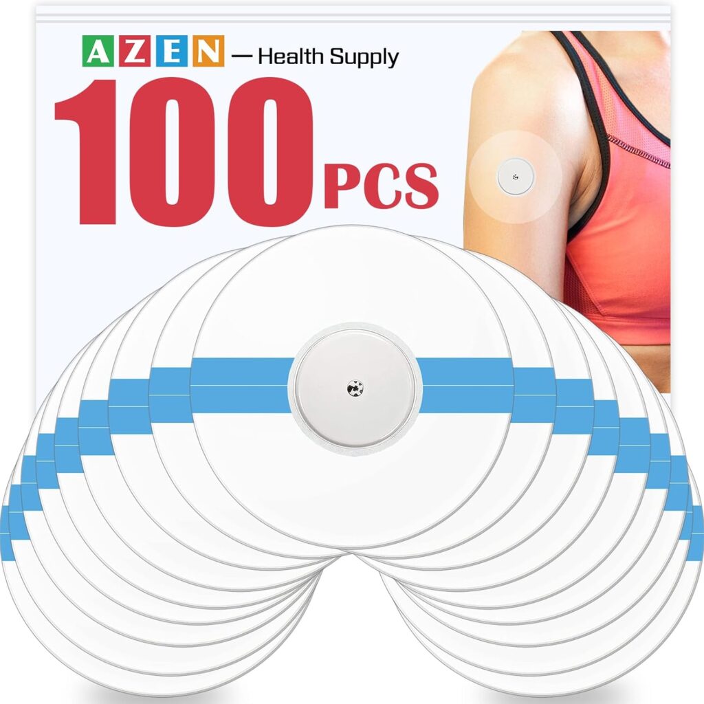 AZEN 100 Pack Freestyle Sensor Covers for Libre 2, Adhesive Patches Waterproof, Waterproof Sensor Patches,Waterproof Adhesive Transparent Tape