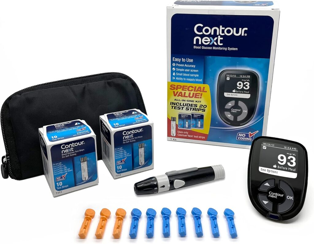 CONTOUR NEXT Blood Glucose Monitoring System – All-in-One Kit for Diabetes with Glucose Monitor and 20 Test Strips For Blood Sugar  Glucose Testing