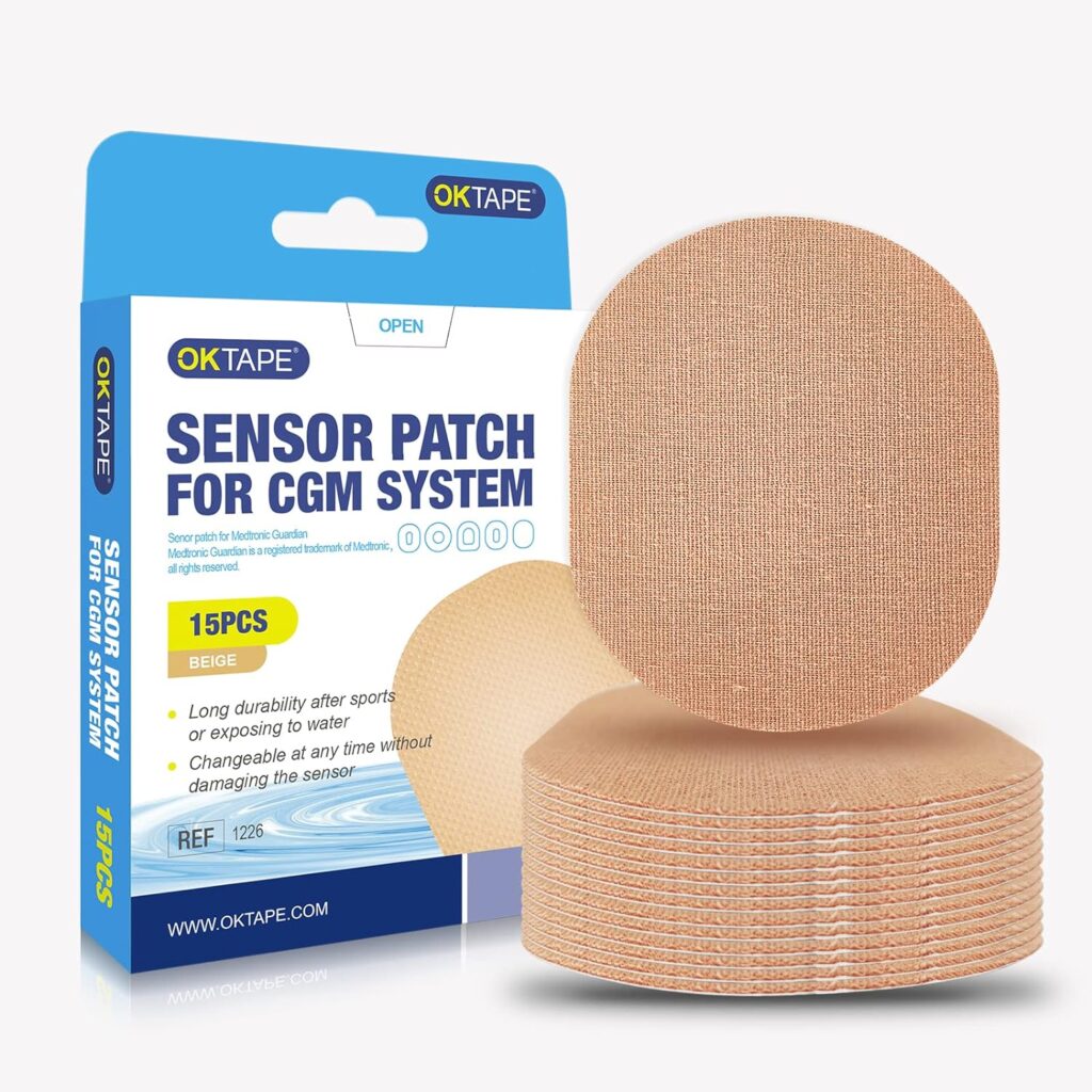 OK TAPE Adhesive Patches for MEDTRONIC Guardian and Other Sensor, Waterproof  Sweatproof CGM Patches, Long Last Sensor Patches 15 PCS, Beige