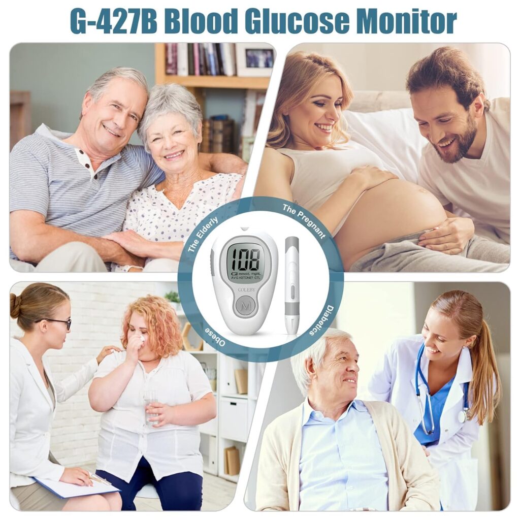 Blood Glucose Monitor Kit G-427B, Blood Sugar Test Kit with Lancing Device, 100 Test Strips and 100 Lancets, Smart Diabetes Testing Kit, Portable Diabetic Glucometer, Glucose Meter for Home Use