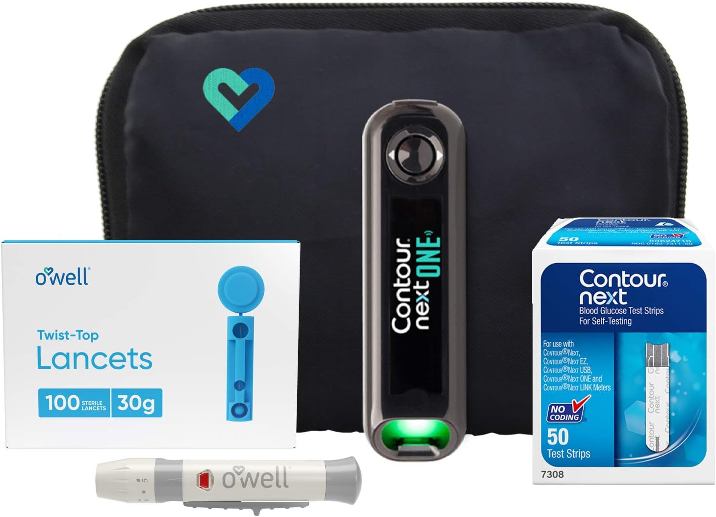 Blood Sugar Test Kit with Contour Next ONE Blood Glucose Meter, 50 Diabetic Test Strips  Lancets for Diabetes Testing, 1 Lancing Device and Diabetes Testing Kit Travel Case