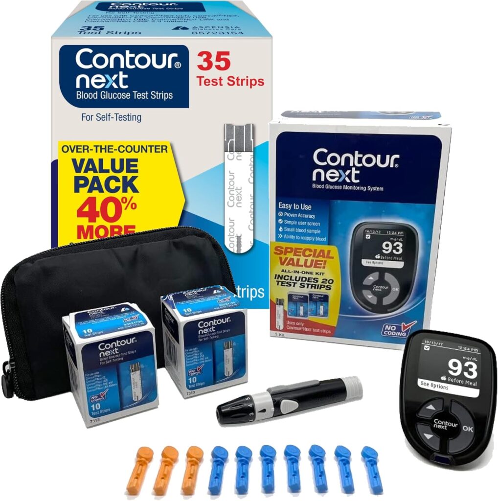 CONTOUR NEXT Blood Glucose Monitoring System – All-in-One Kit for Diabetes with Glucose Monitor and 55 Test Strips For Blood Sugar  Glucose Testing