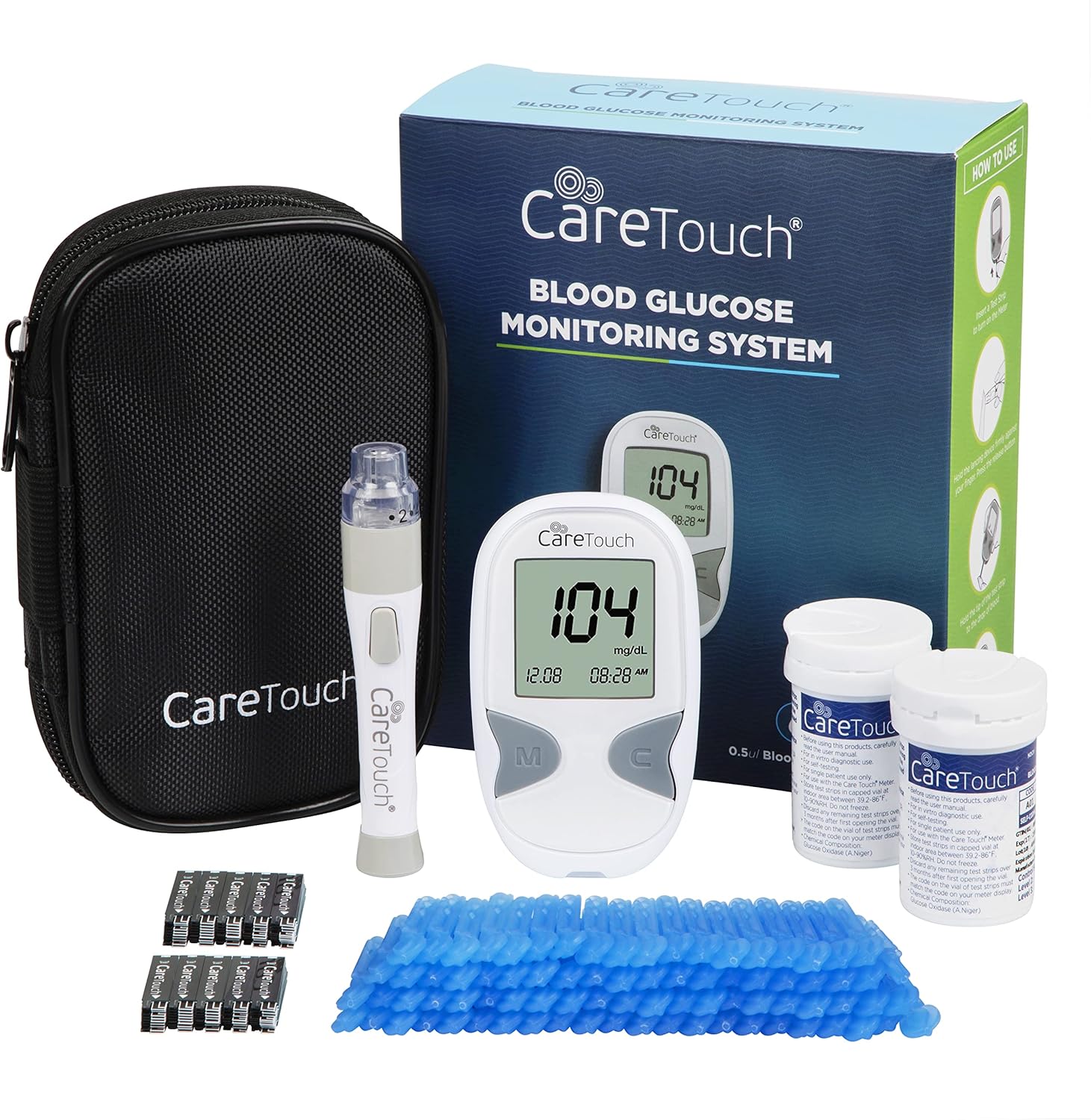 Care Touch Blood Glucose Meter Kit - Diabetes Testing Kit with Glucometer, Test Strips, Lancing Device, Lancets  Travel Case