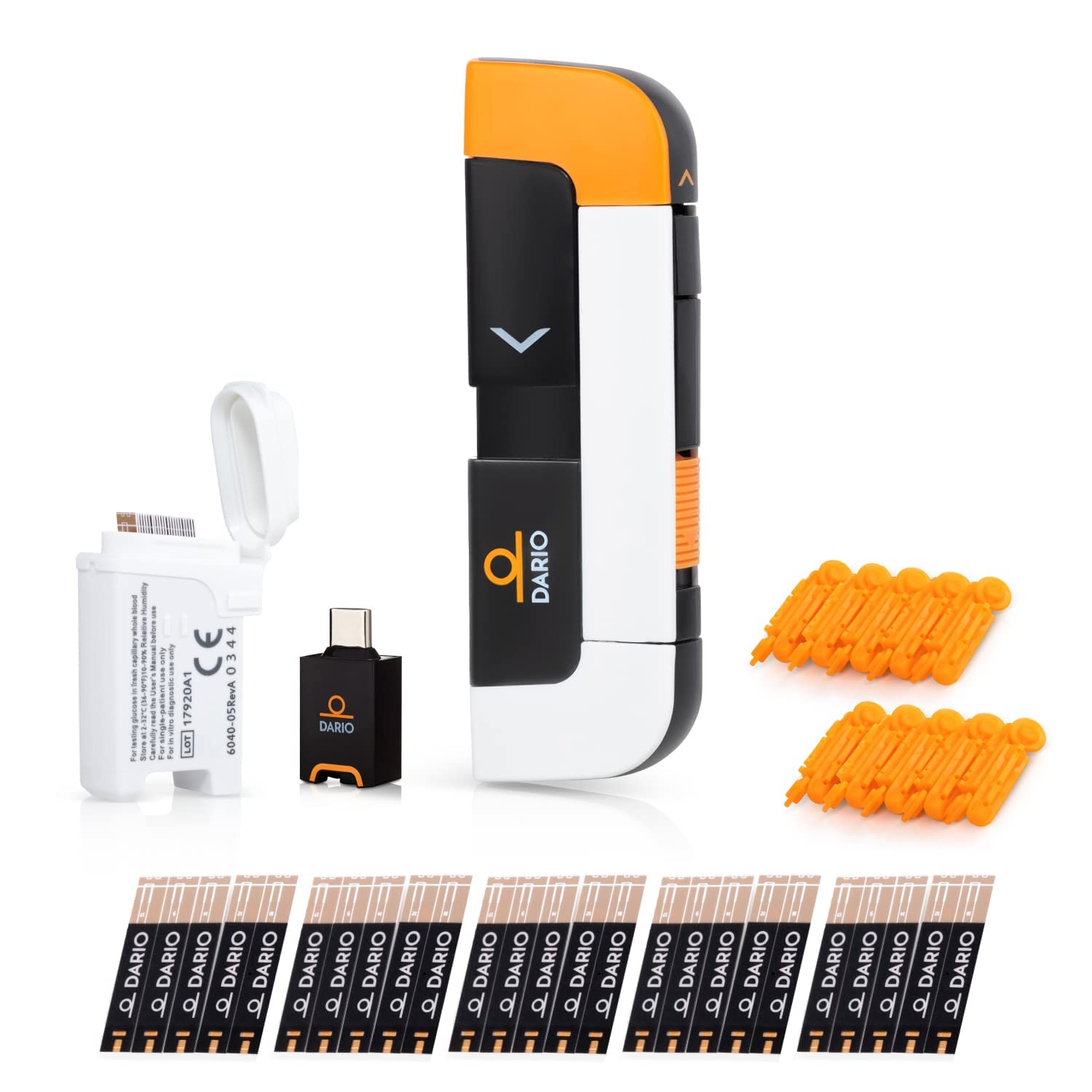 DARIO Smart Glucose Monitor Kit | Test Blood Sugar Levels  Manage Diabetes, Testing Kit Includes: Glucometer with 25 Strips, 10 Sterile lancets (For iPhone 15, Pro  Max Only - USB-C Port)