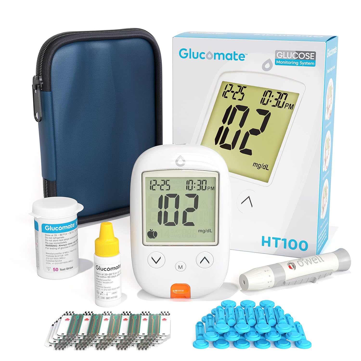 Glucose Monitor Kit - Blood Sugar Test Kit with Blood Glucose Test Strips  Lancets for Diabetes Testing | Glucomate Blood Glucose Monitor Kit includes 1 Blood Sugar Monitor, 50 Diabetic Test Strips, 50 30G Lancets, 1 Lancing Device and Diabetes Testing Kit Travel Case