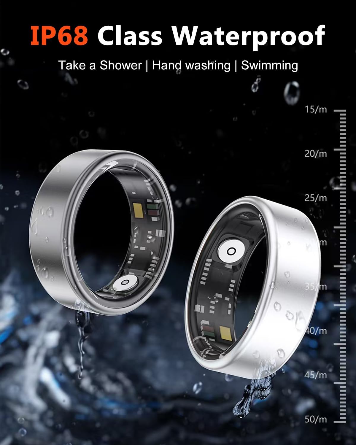 2024 New Smart Ring Health Tracker for Men Women - Bluetooth 5.0 IP68 Waterproof Fitness Ring, Shake to Take Photos Health Sleep Heart Rate Blood Oxygen Tracker, Utra Battery Life, No Charging case