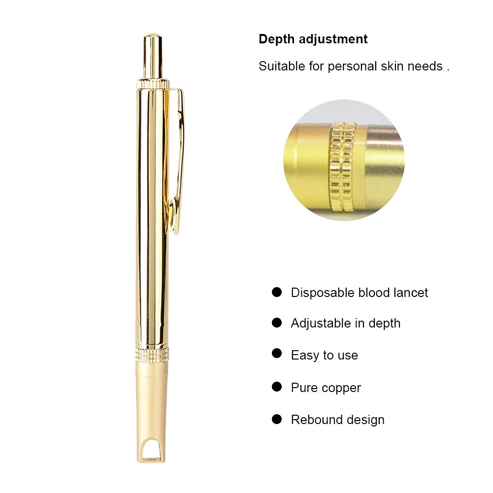 Blood Lancet Pen,Pure Copper Blood Lancing Pen Cupping Acupuncture Blood Lancet Device Blood Test Pen for Painless Checking