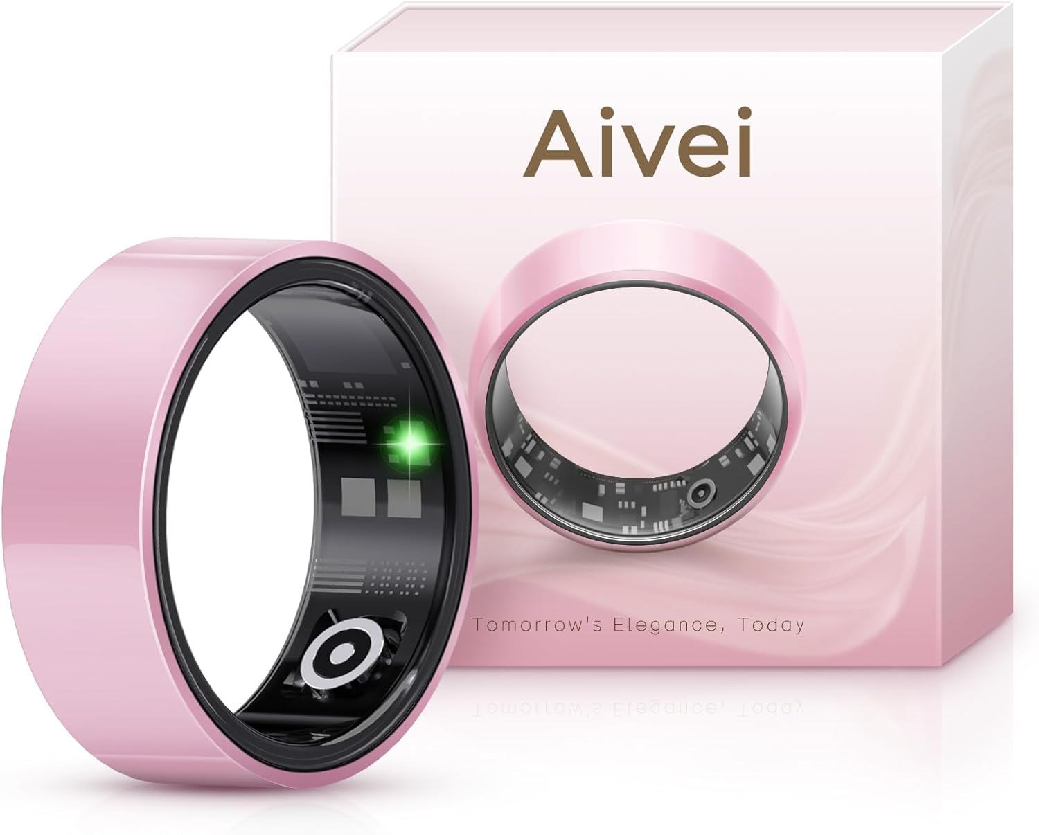 Ceramic Smart Ring for Women, Sleep Tracker Fitness Ring with Scratch Resistant Design, Health Tracker Compatible with iOS  Android (Pink, Size8)