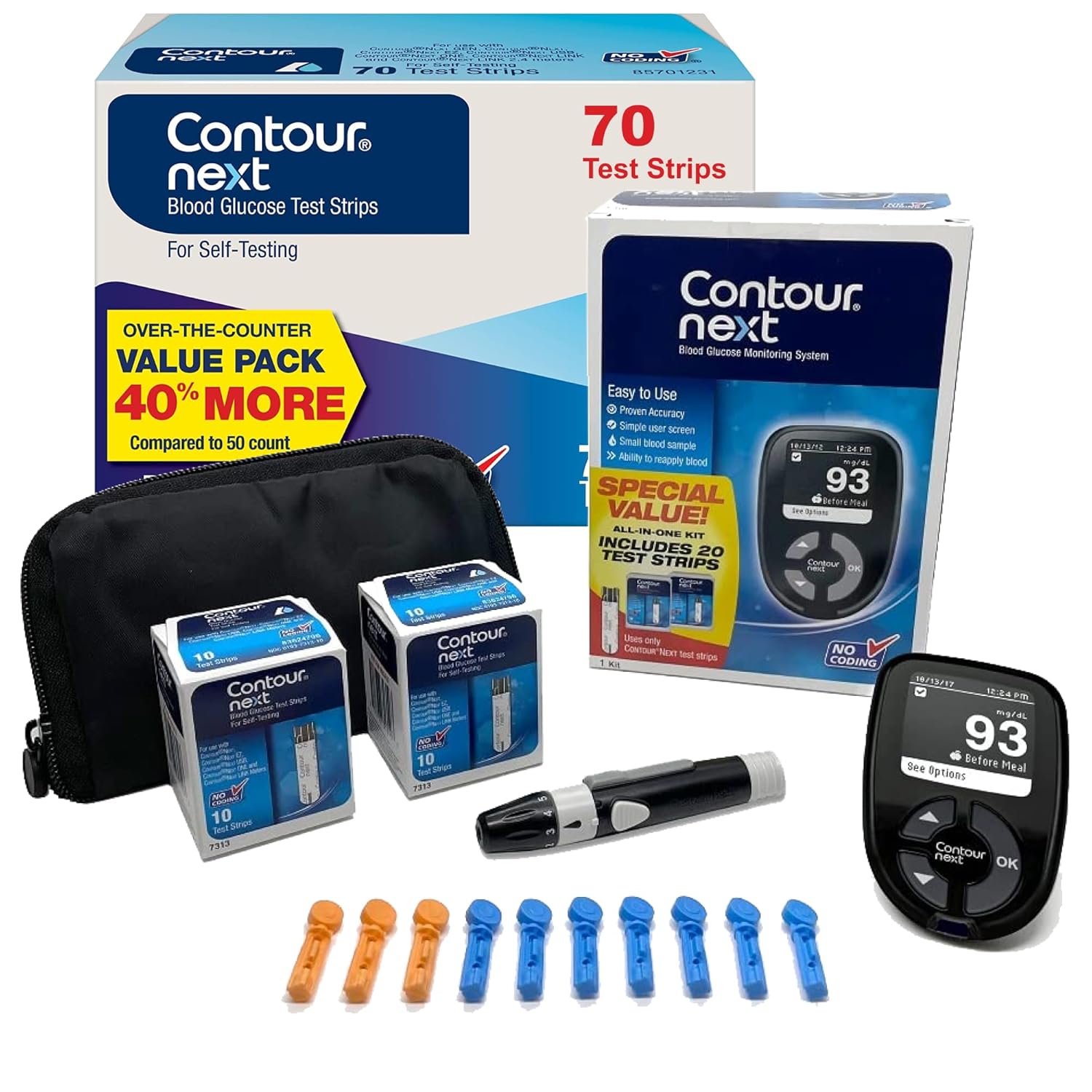 CONTOUR NEXT Blood Glucose Monitoring System – All-in-One Kit for Diabetes with Glucose Monitor and 90 Test Strips For Blood Sugar  Glucose Testing