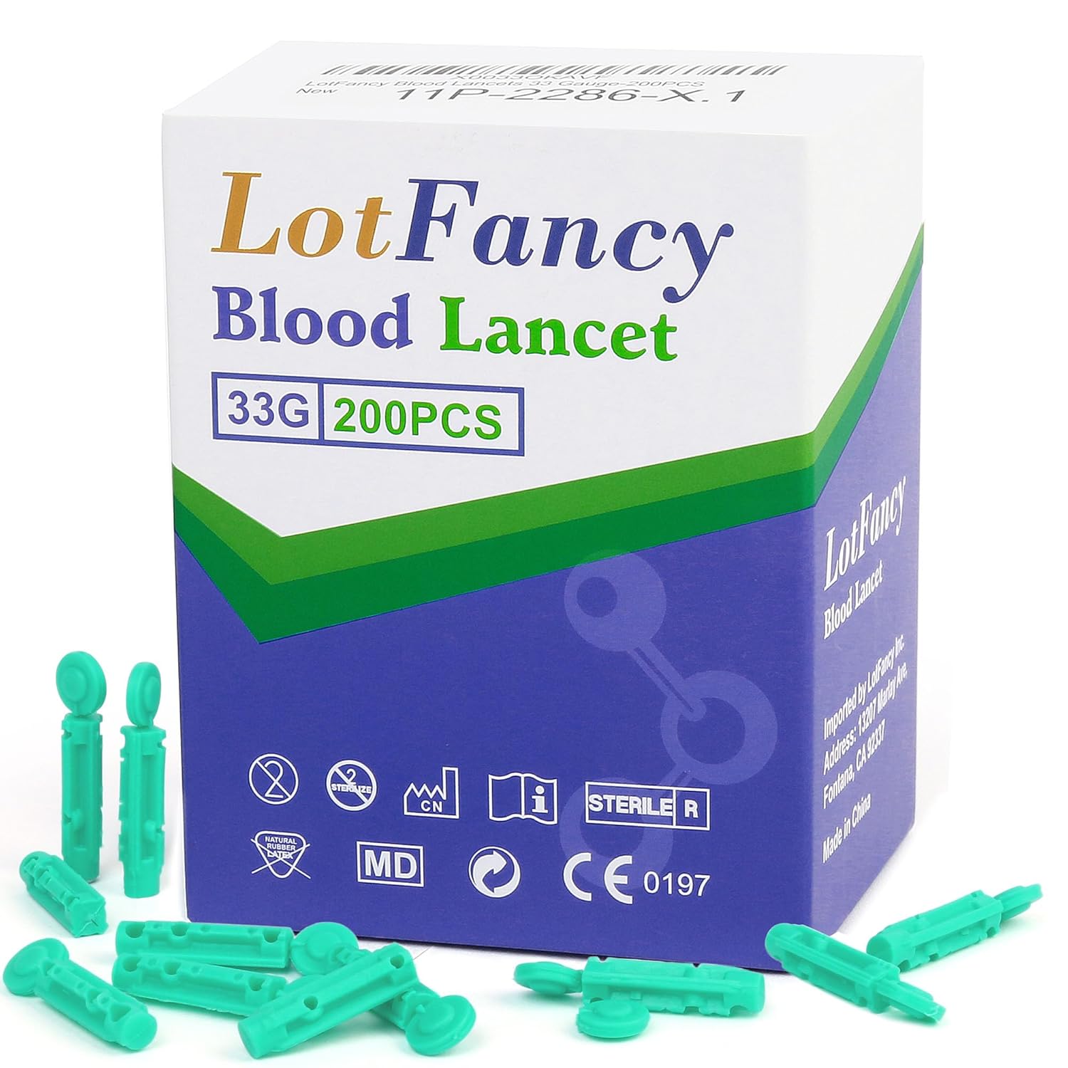 LotFancy Lancets for Diabetes Testing, 200 Count, 33 Gauge Lancets for Blood Sugar Test, Diabetic Lancets, Twist Top Sterile Lancets for Glucose Testing, Disposable, Fits Most Lancing Devices