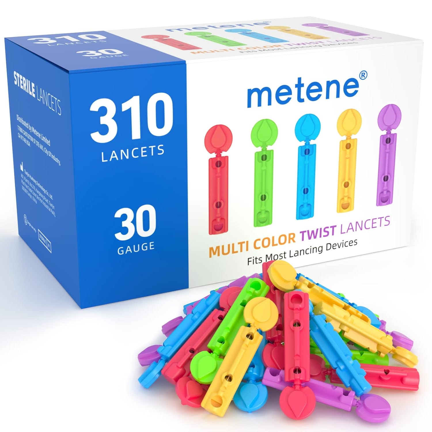 Metene Twist Top Lancets for Lancing Devices, 310 Count, 30 Gauge Lancets for Blood Sugar Test, Diabetic Lancets, Blue