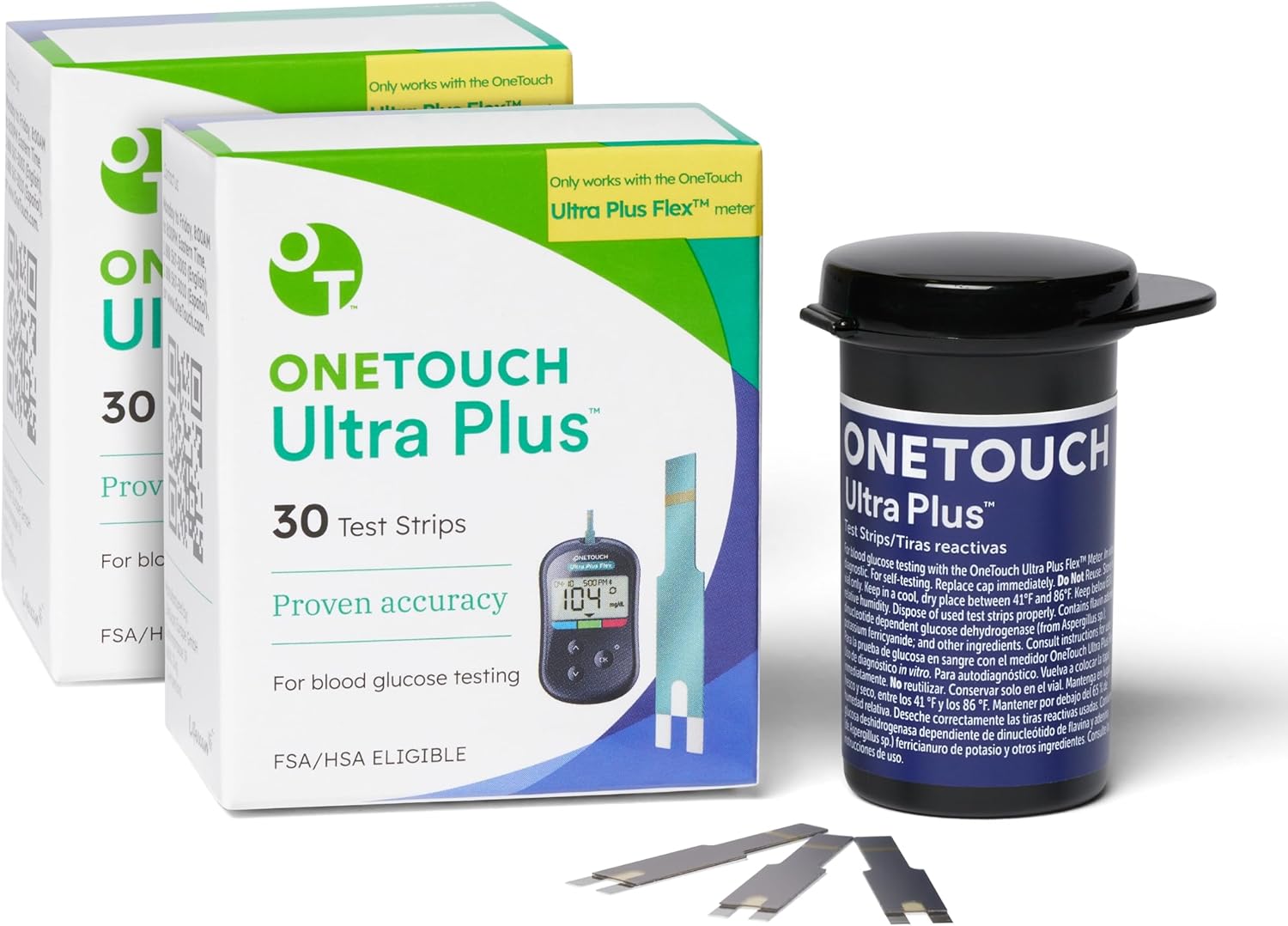 OneTouch Ultra Plus Test Strips For Diabetes Value Pack - 60 Test Strips | Diabetic Test Strips For Blood Sugar Monitor | Self Glucose Testing | (Only Works With OneTouch Ultra Plus Flex Meter)