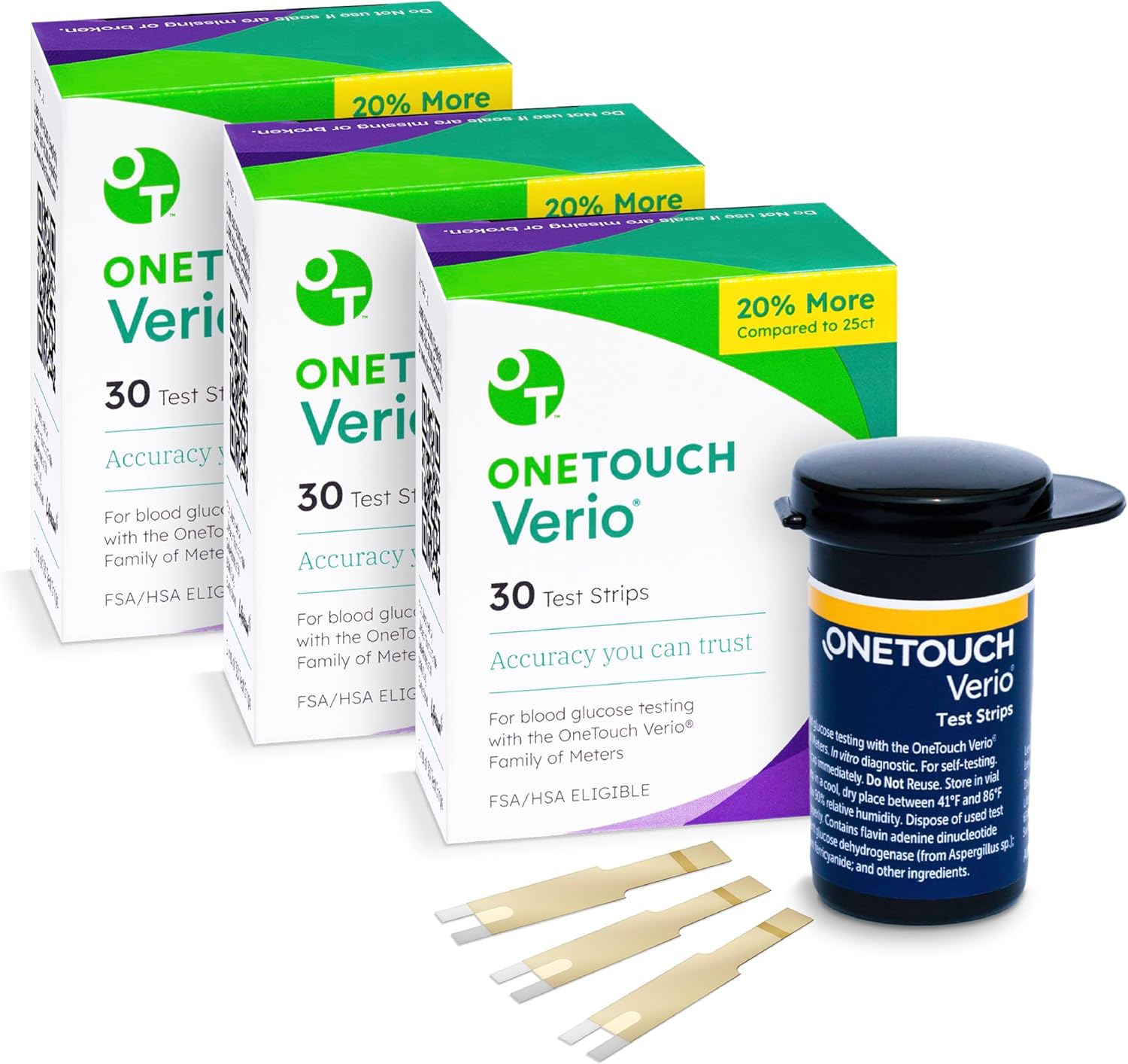 OneTouch Verio Test Strips for Diabetes Value Pack - 90 Count | Diabetic Test Strips for Blood Sugar Monitor | Home Self Glucose Testing | 3 Boxes, 30 Test Strips Per Pack