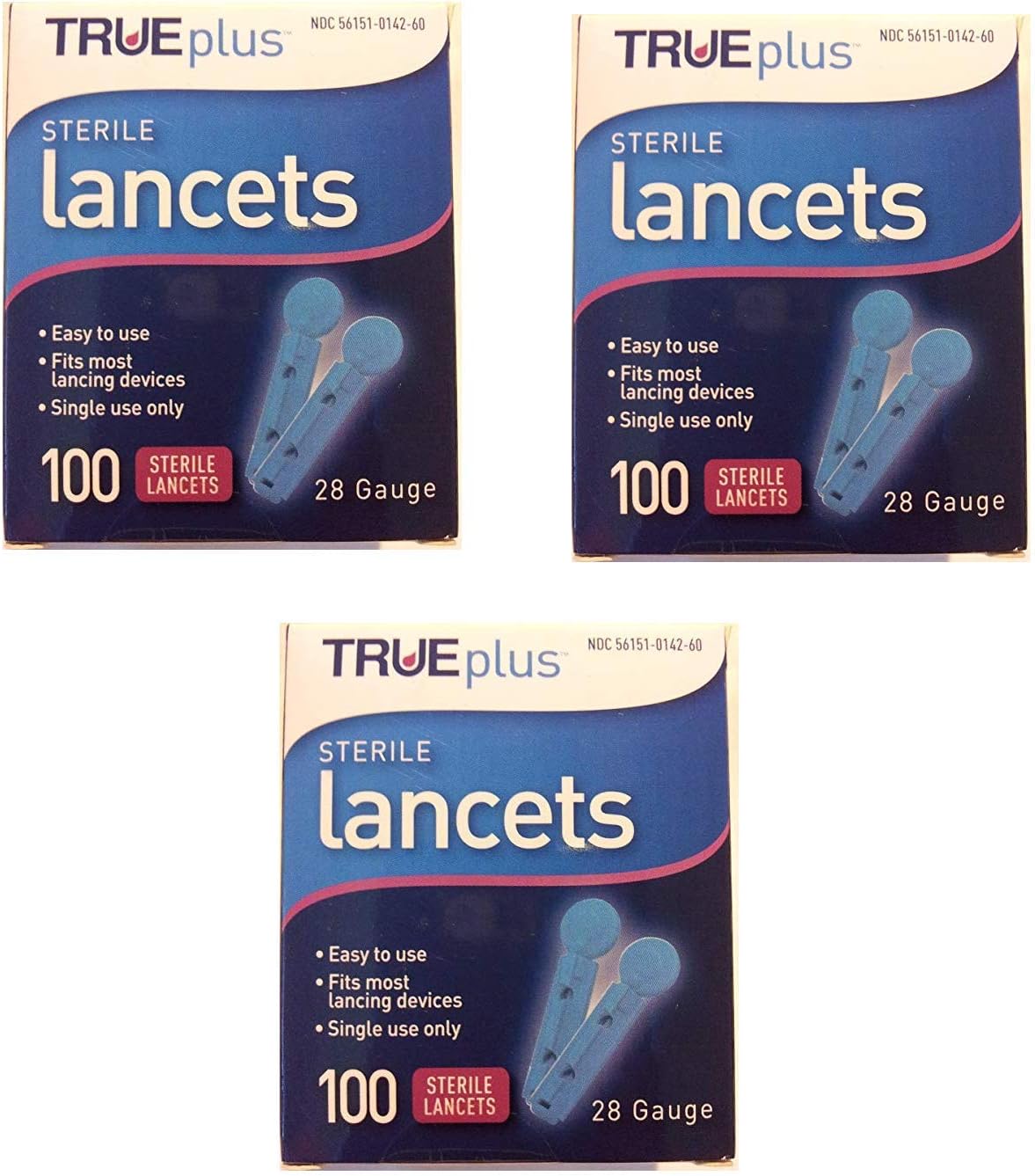 TruePlus Sterile Lancets, 28 Guage, 3 Boxes of 100 (300 Total)